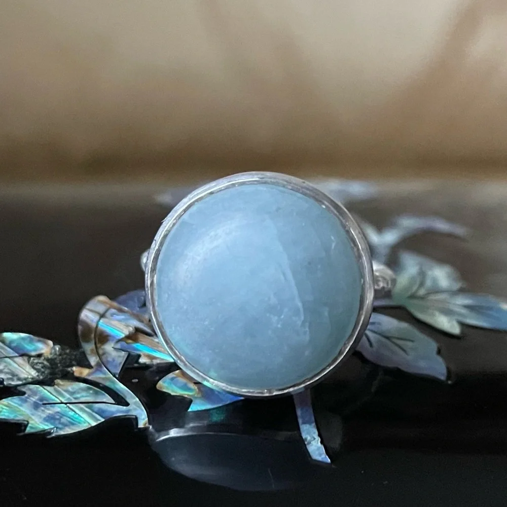 Matte Aquamarine Sterling Silver Ring with textured band 925
